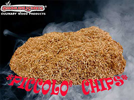 Our Piccolo® smoker wood chips are very small pieces!&nbsp; These are wood chips NOT “SawDust”, perfect for small chip using Commercial smokehouses.